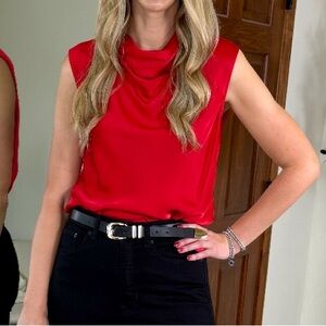 SPANX Vibrant Red Sleeveless Satin Blouse